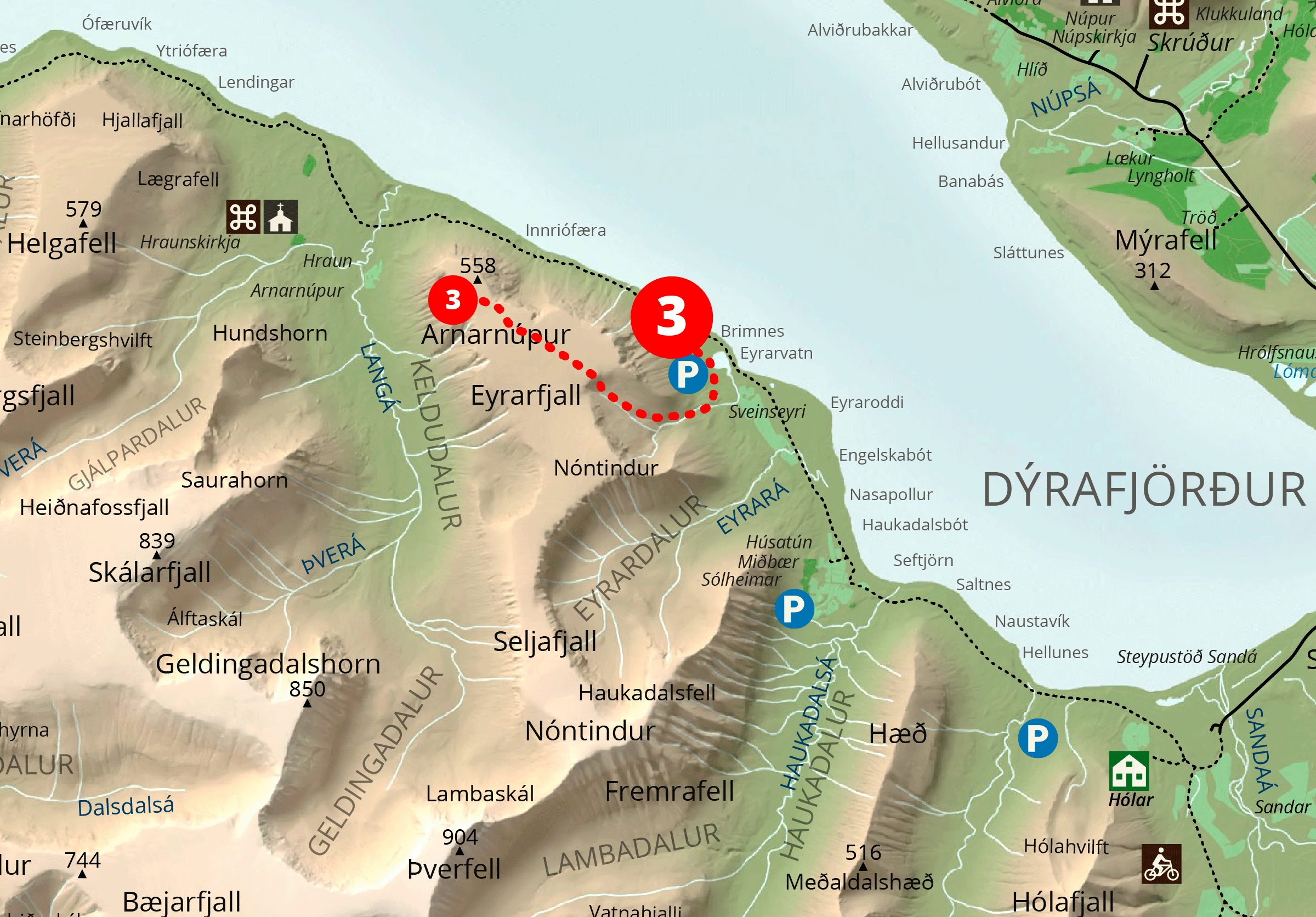 Kort af gönguleið, Sveinseyri-Arnarnúpur