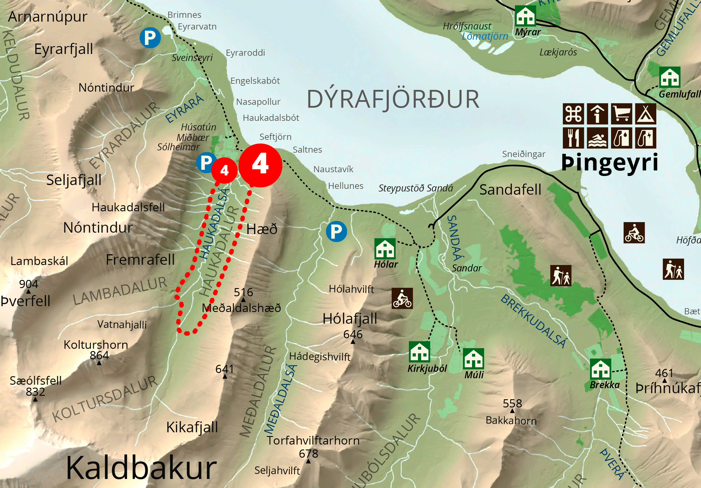 Kort af gönguleið 4. Haukadalur-hringur