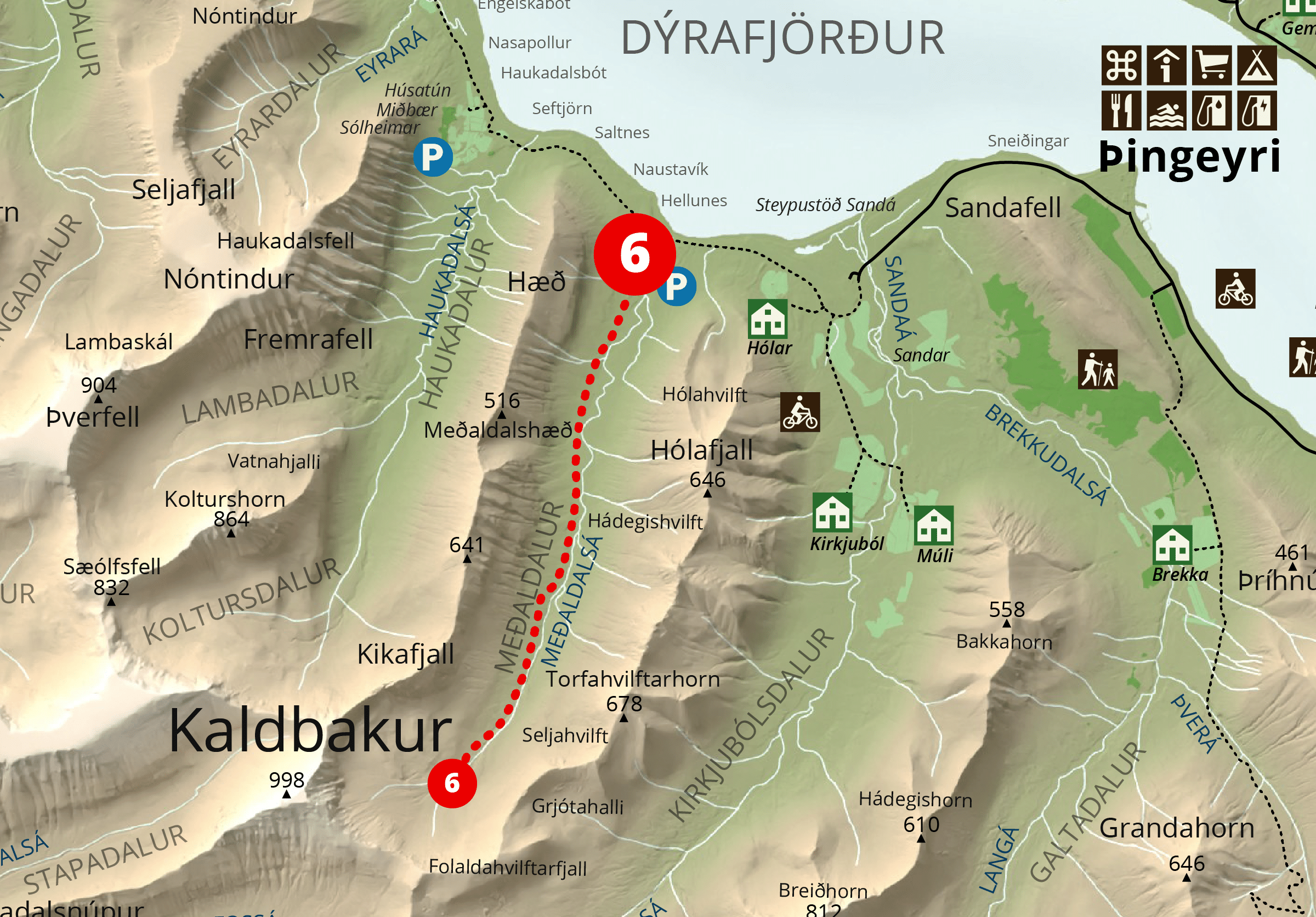 Kort af gönguleið, Meðaldalur-náma