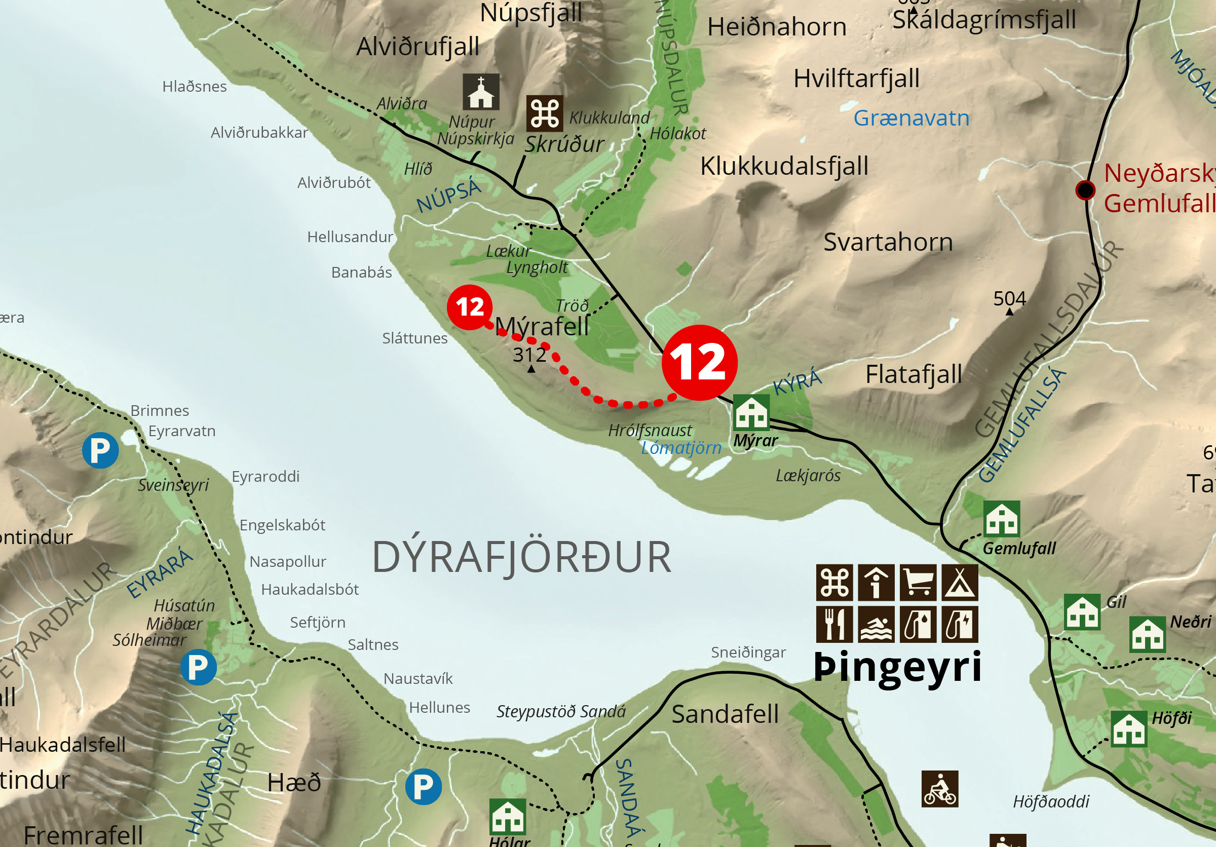 Kort af gönguleið, Mýrafell