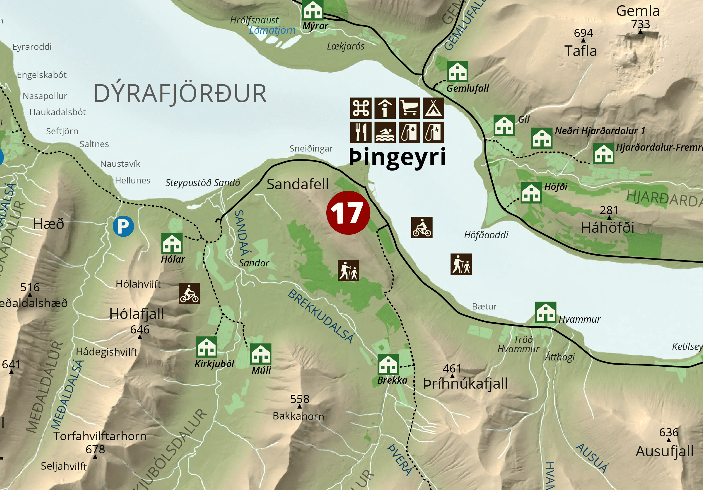 Kort af gönguleið, Söguganga um Þingeyri